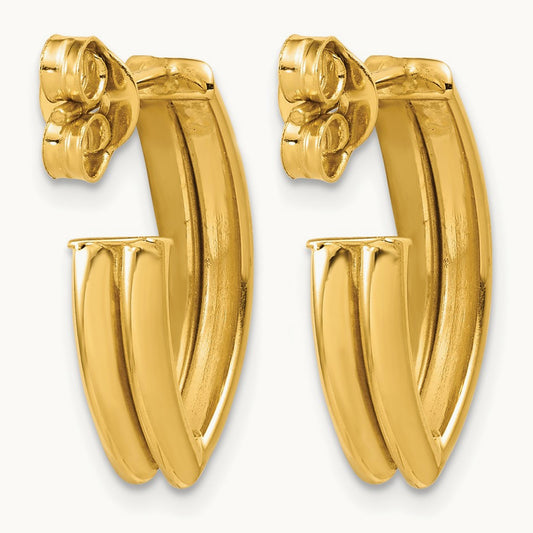 Polished and Grooved J-Hoop Earrings, 14K — Leslie's