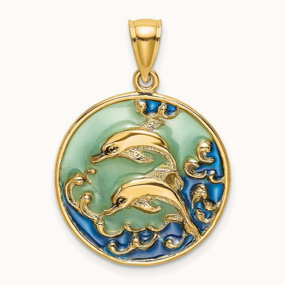 2-D Dolphins w/Blue Enameled Charm, 14K