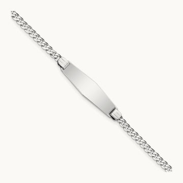 WG Flat Curb Link Soft Diamond Shape ID Bracelet, 14K