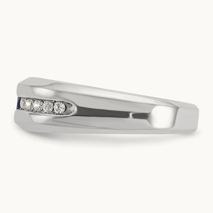 IBGoodman Men's Polished Lab Created Sapphire & Diamond Ring, 14K White Gold