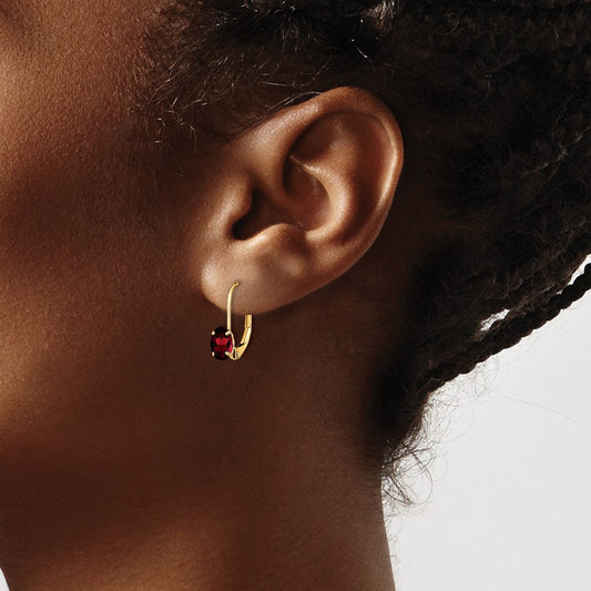 Oval Garnet Leverback Earrings — 16mm, 6x4mm