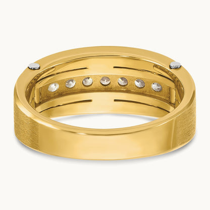 Men's Polished Satin & Grooved Diamond Ring — IBGoodman — photo set