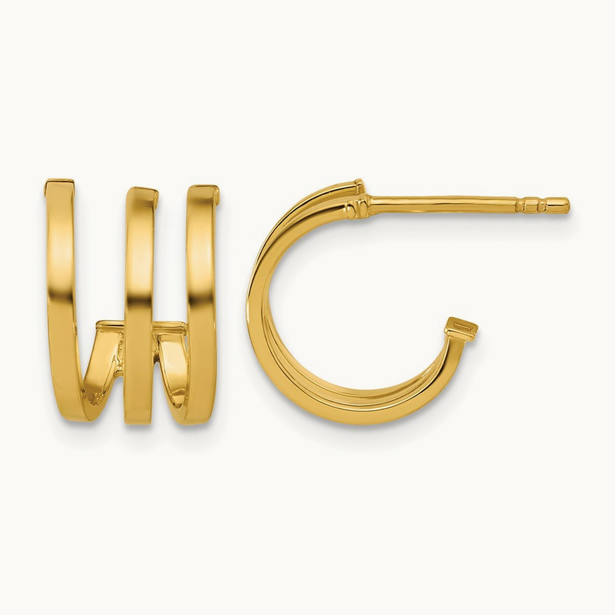 Polished 3-row Post J-hoop Earrings, 14K — Leslie's