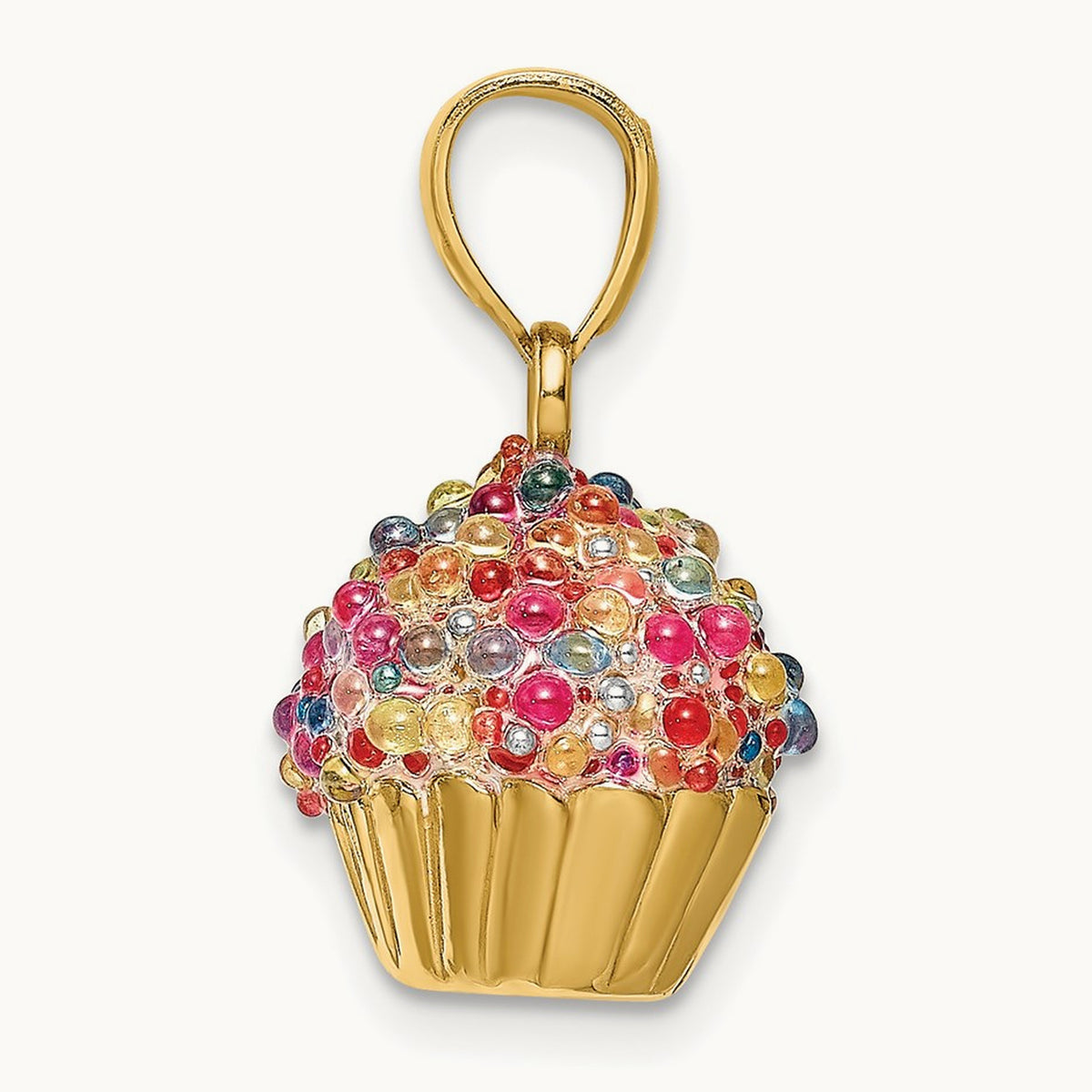 3-D w/Colored Bead Icing Cupcake Charm, 14K