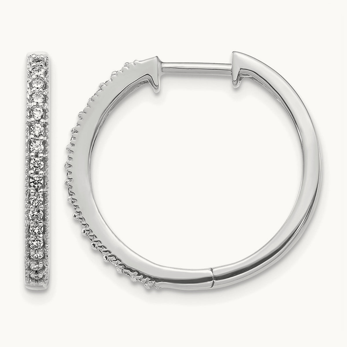 Diamond Milgrain Hinged Hoop Earrings — 14K White Gold