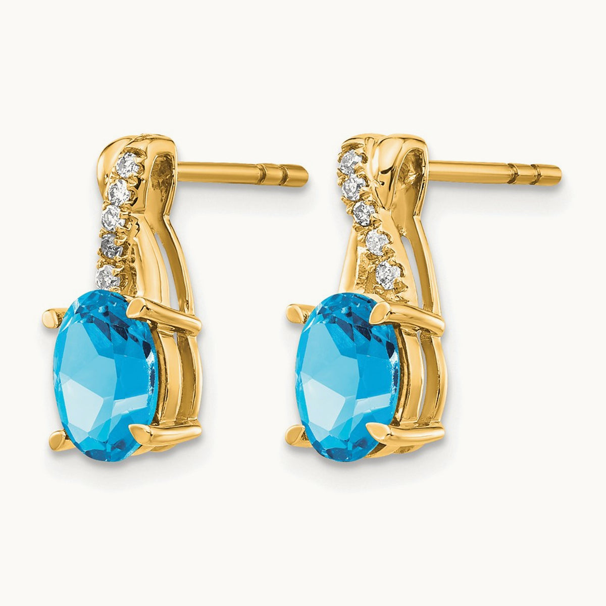 Blue Topaz and Diamond Earrings — 14K Yellow Gold