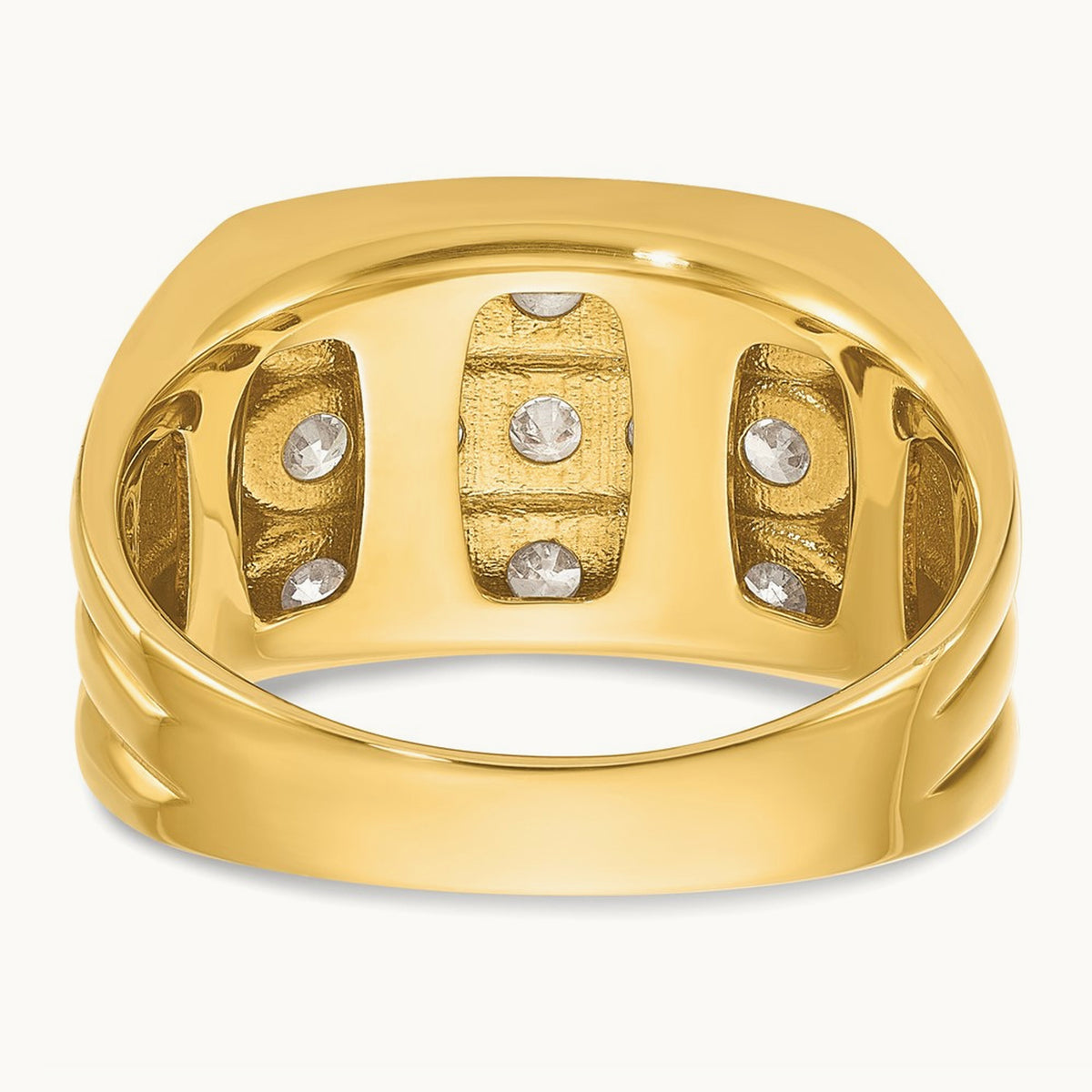 IBGoodman Men's Polished and Grooved 3-Row Diamond Ring, 14K
