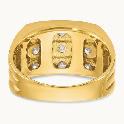 IBGoodman Men's Polished and Grooved 3-Row Diamond Ring, 14K
