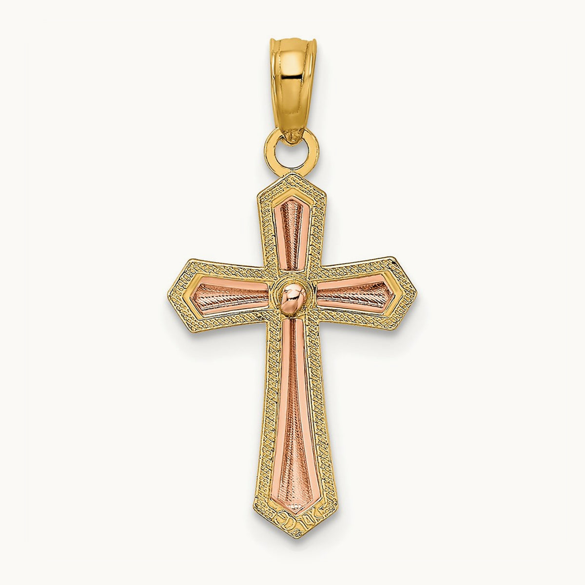 Beaded Trim Cross Charm — 14K Two-Tone Gold
