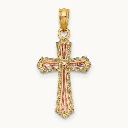 Beaded Trim Cross Charm — 14K Two-Tone Gold