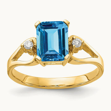 Emerald Cut Blue Topaz AA Diamond ring — photo set