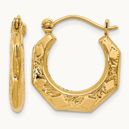 Polished Patterned Hoop Earrings, 14K