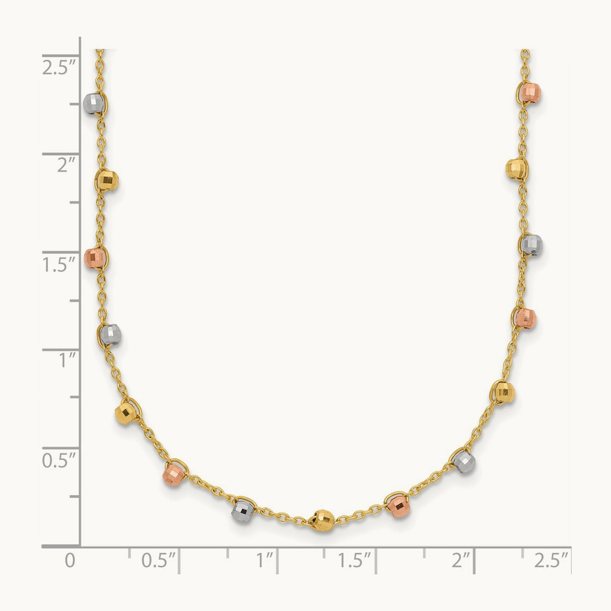 Tri-color Polished D/C Fancy Beaded 18in Necklace, 14K
