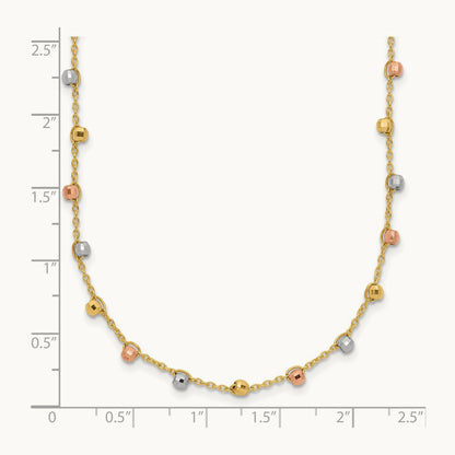 Tri-color Polished D/C Fancy Beaded 18in Necklace, 14K