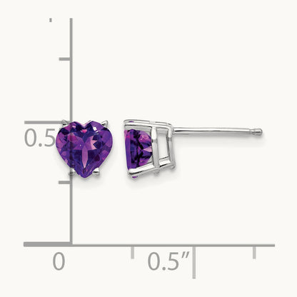 Heart Amethyst Earrings, 6mm, 14K White Gold