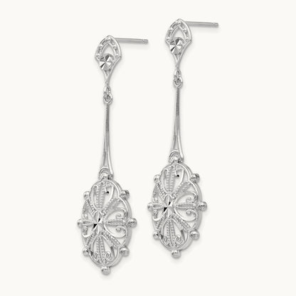 Diamond-cut Filigree Earrings — 14K White Gold