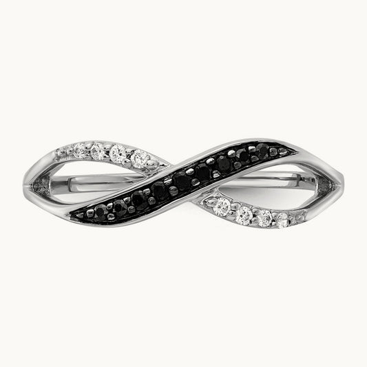 w/ Black and White Diamond Crisscross Ring, 14K White Gold