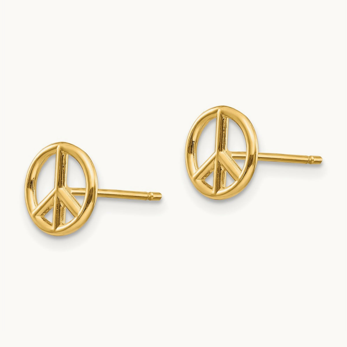 Polished Peace Symbol Post Earrings — 14K Yellow Gold, 8mm