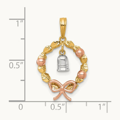 plating Polished Wreath With Bell Charm, 14K Two-tone with Rose