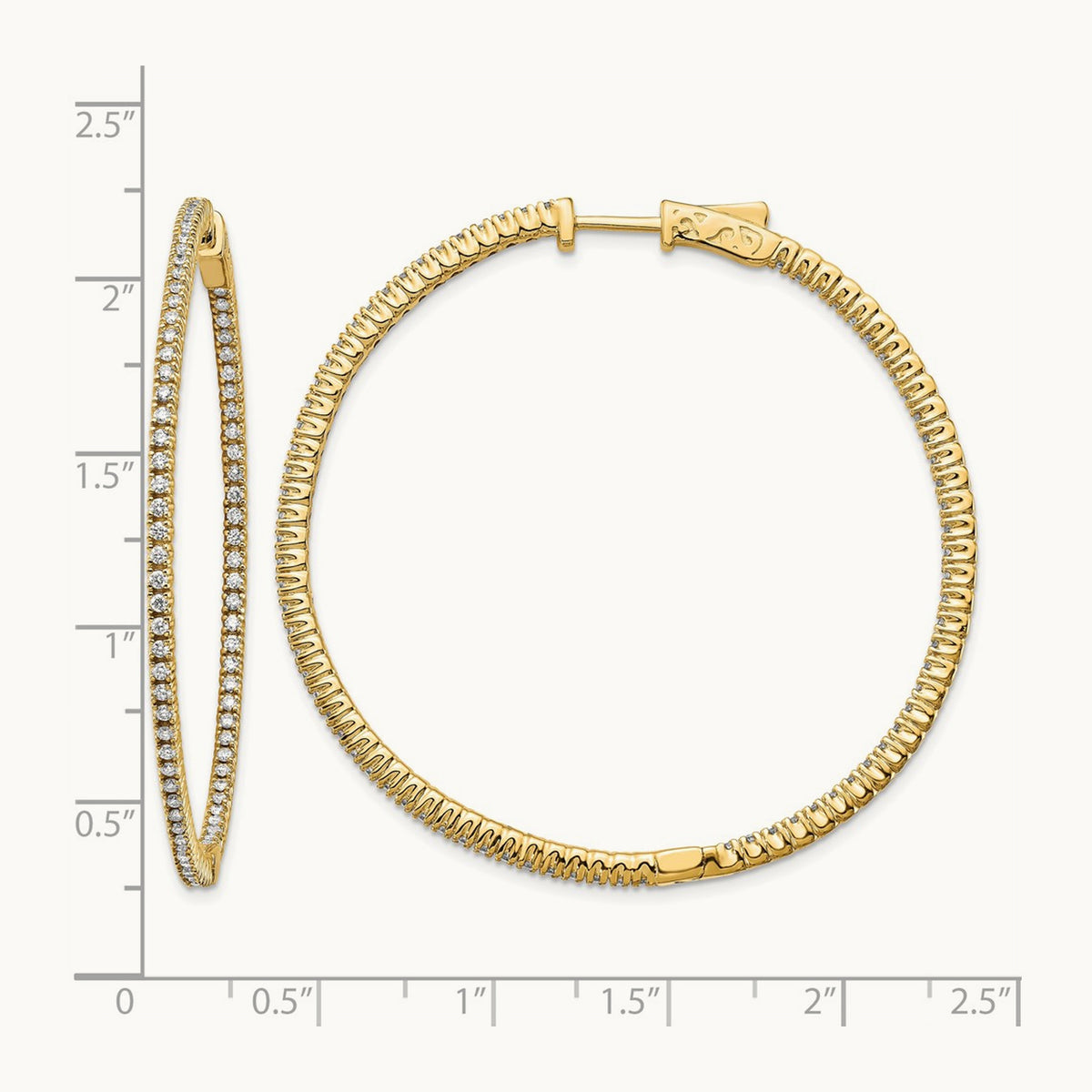 Diamond Round Hoop w/Safety Clasp Earrings, 14K