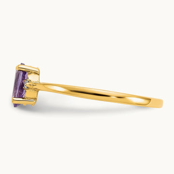 Diamond & Amethyst Birthstone Ring — 14K Yellow Gold, 6