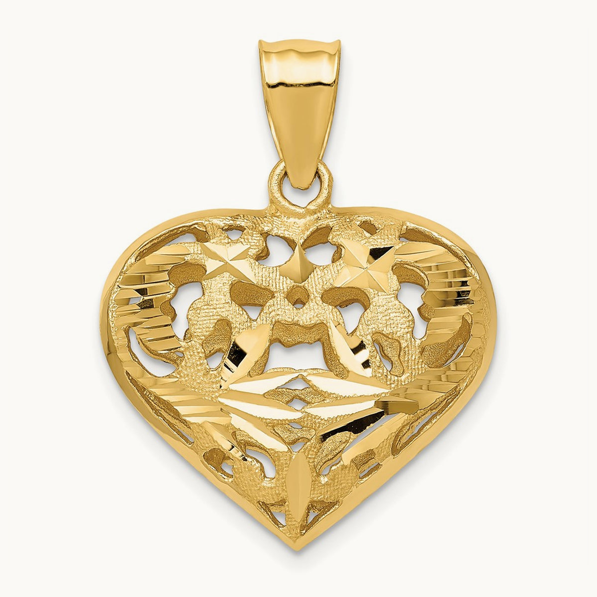 Fancy 3D Heart Charm, 14K