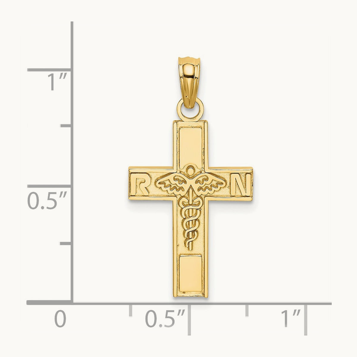 RN Caduceus Cross Charm, 14K