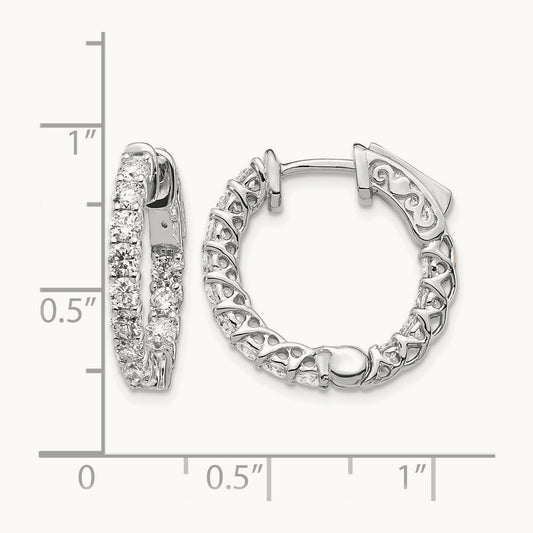 Diamond Round Hoop w/Safety Clasp Earrings, 14K White Gold
