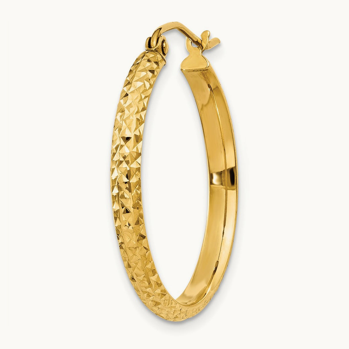 Single Diamond-cut Hollow Hoop Earring — 2.5x25mm