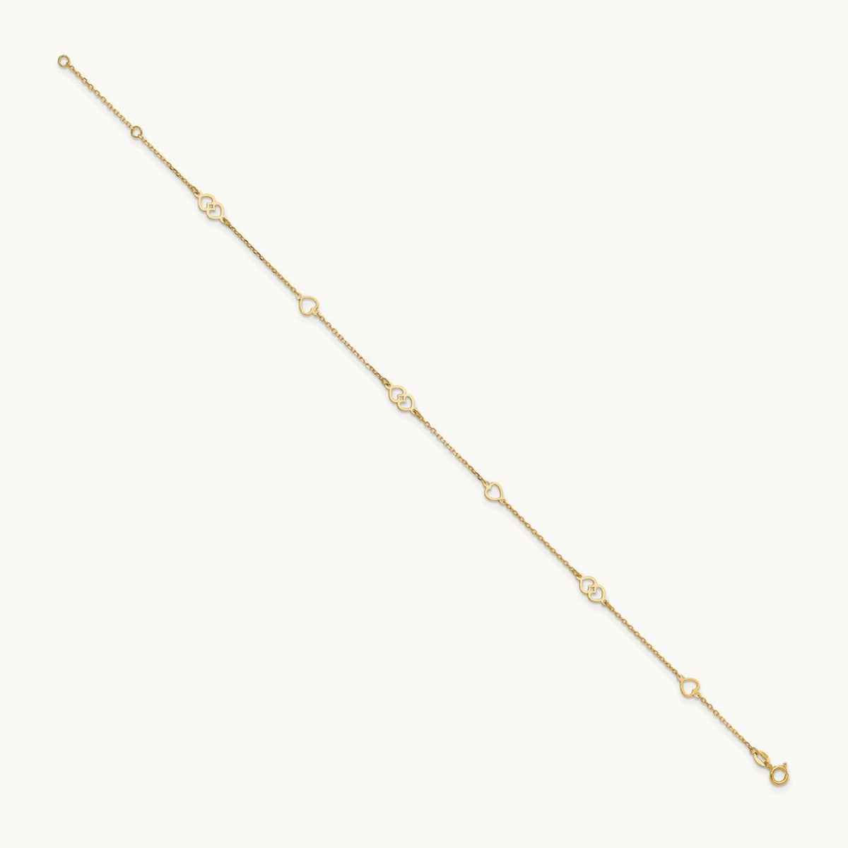 Polished Hearts 9in Plus 1 in ext. Anklet, 14K