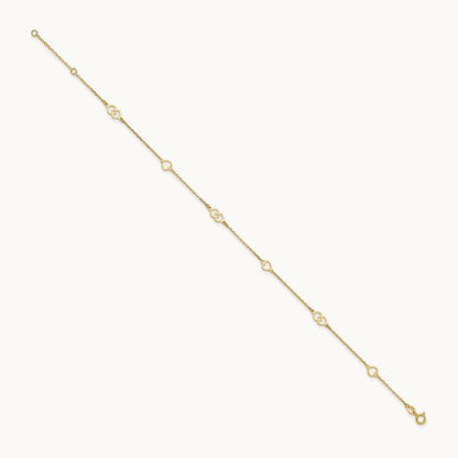 Polished Hearts 9in Plus 1 in ext. Anklet, 14K