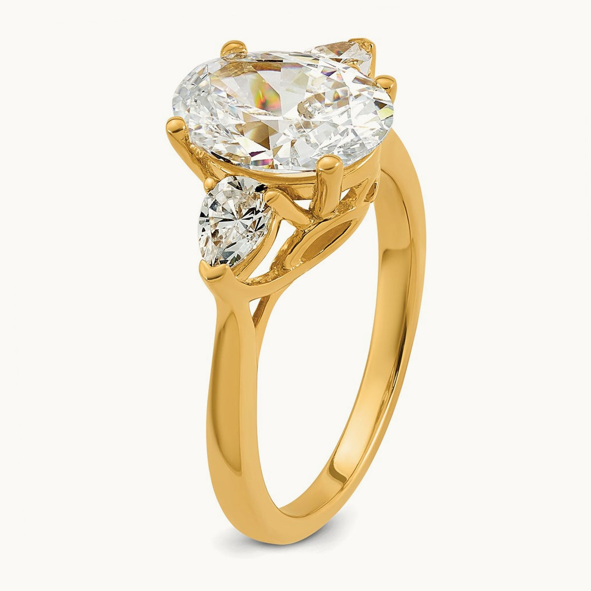 Oval/Pear 3 Stone Engagement Ring, 1.25-3.50 ct tw Lab-Grown Diamond — 3 ct, 14K Yellow Gold