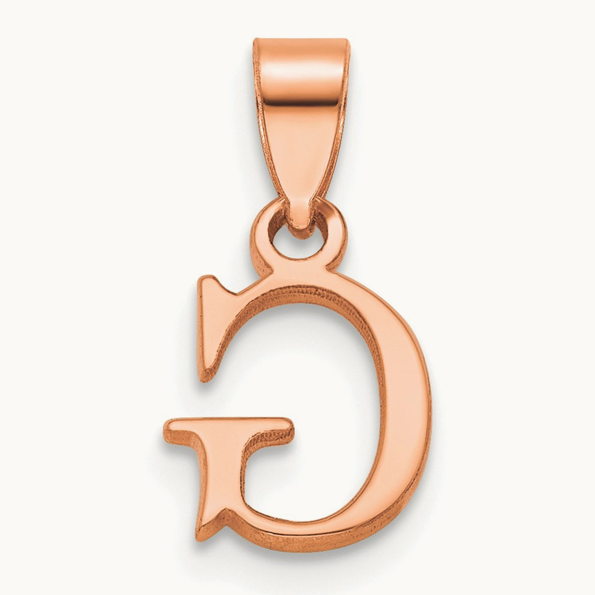 Polished Block Initial Pendant — 14K Rose Gold, G