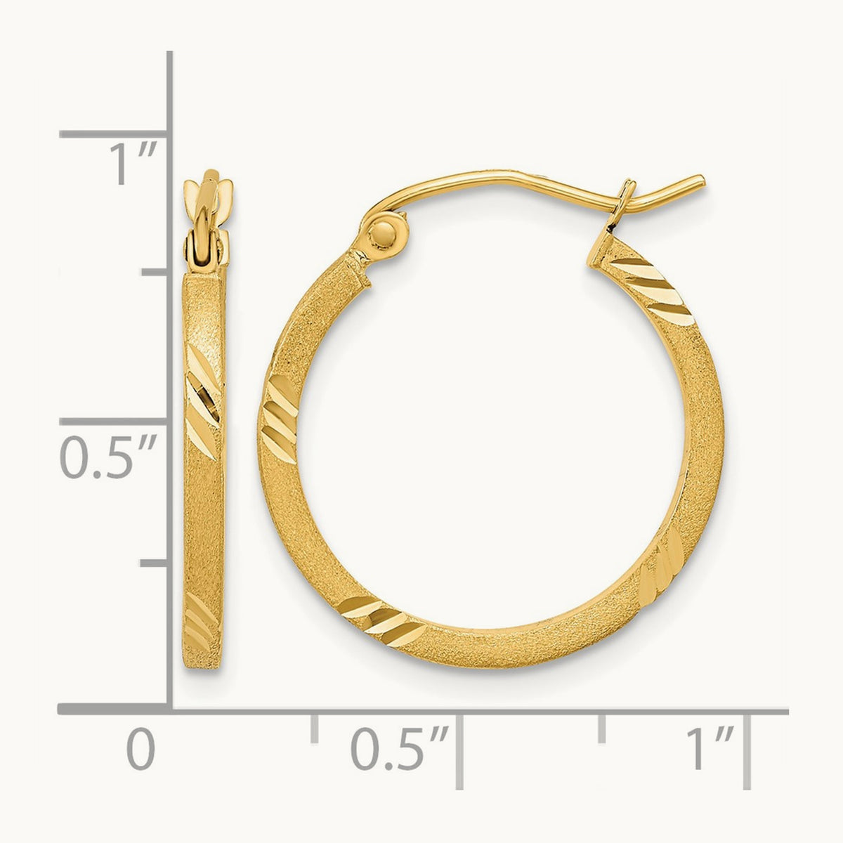 Satin Diamond-cut Square Tube Hoop Earrings — 14K Yellow Gold, 20mm