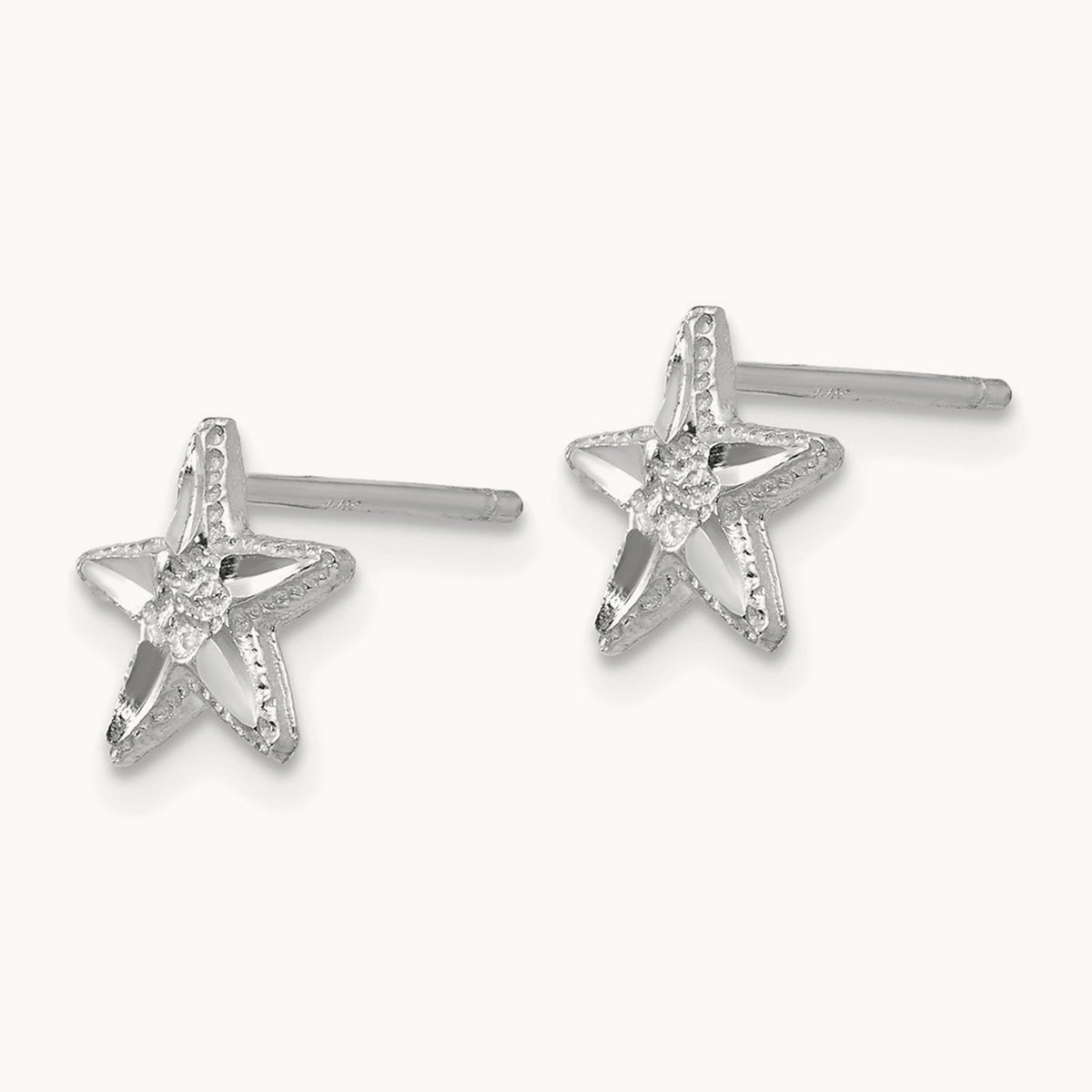 Diamond-cut Starfish Earrings — 14K White Gold