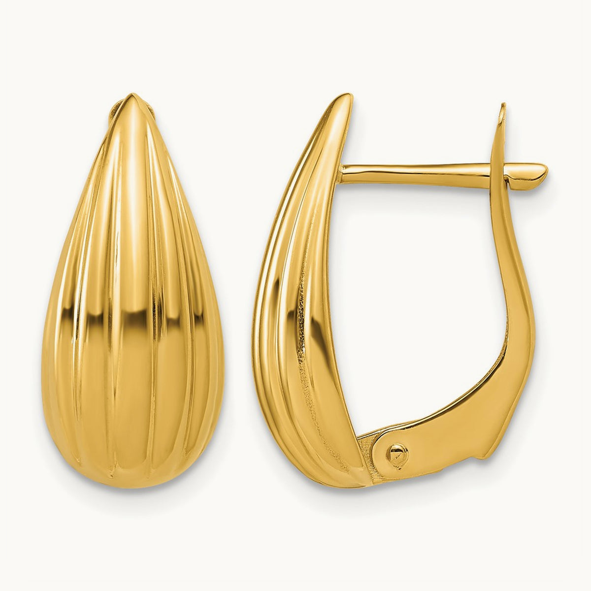Polished Grooved Omega Back Earrings, 14K — Leslie's