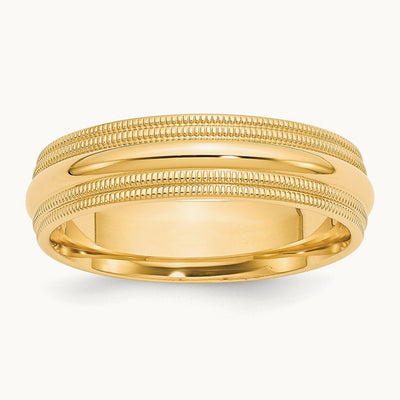 Double Milgrain Comfort Fit Band, 6mm, 10K Yellow Gold