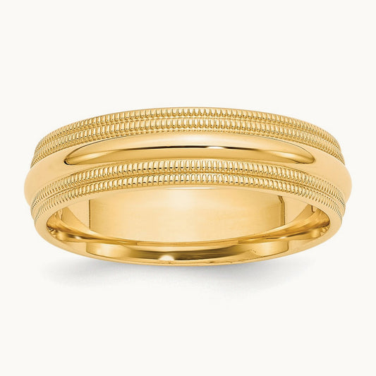Double Milgrain Comfort Fit Band, 6mm, 10K Yellow Gold