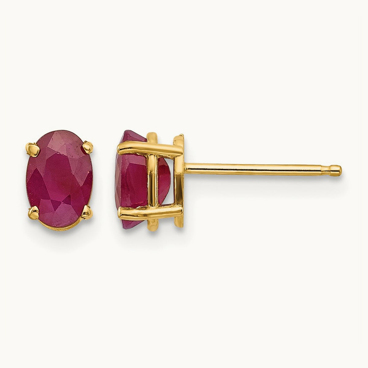 6x4 Oval July/Ruby Post Earrings — 14K Yellow Gold