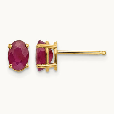 6x4 Oval July/Ruby Post Earrings — 14K Yellow Gold