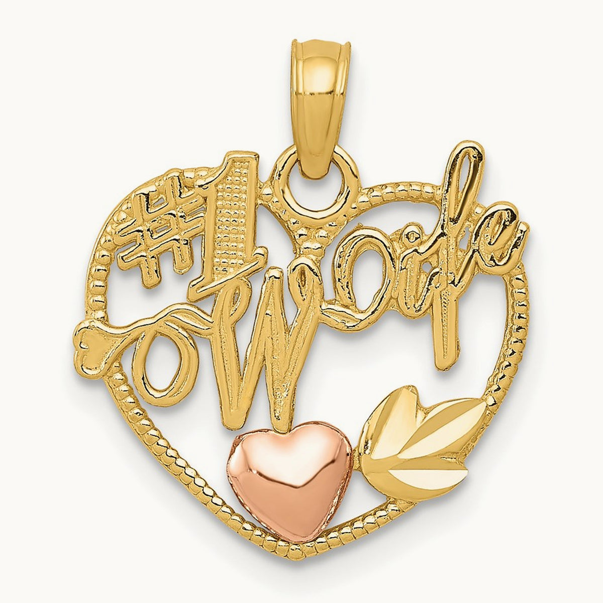 #1 WIFE in Heart with Heart Pendant, 14K Two-tone