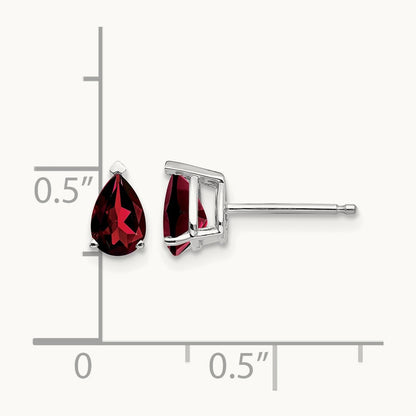 6x4mm Pear Garnet Earrings, 14K White Gold