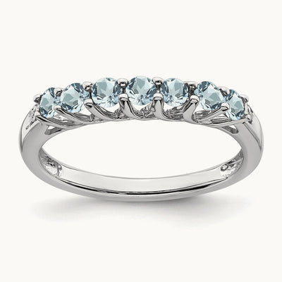Aquamarine and Diamond 7-stone Ring, 14K White Gold