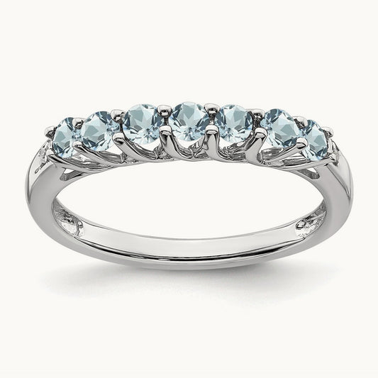 Aquamarine and Diamond 7-stone Ring, 14K White Gold