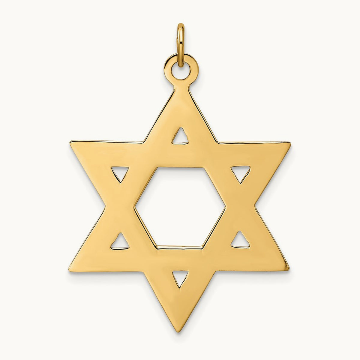 Polished and Textured Solid Star of David Pendant — 14K Yellow Gold, 32.7mm
