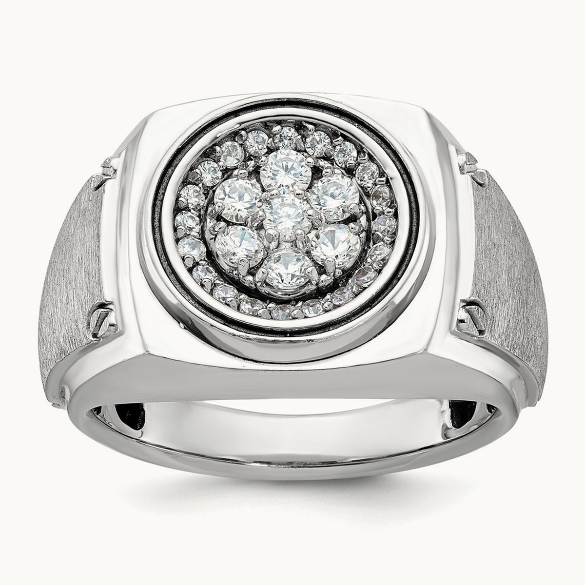IBGoodman Men's Polished & Satin Diamond Round Cluster Ring, 14K White Gold