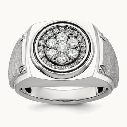 IBGoodman Men's Polished & Satin Diamond Round Cluster Ring, 14K White Gold