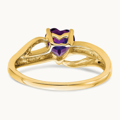 Amethyst and Diamond Heart Ring, 0.03 ct tw — 14K Yellow Gold