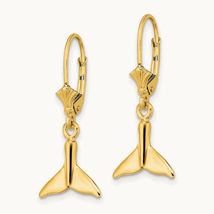 Small Whale Tail Leverback Earrings, 14K