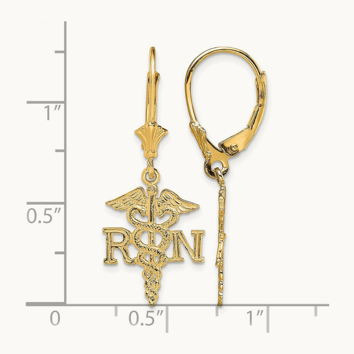 RN Caduceus Leverback Earrings — 14K Yellow Gold